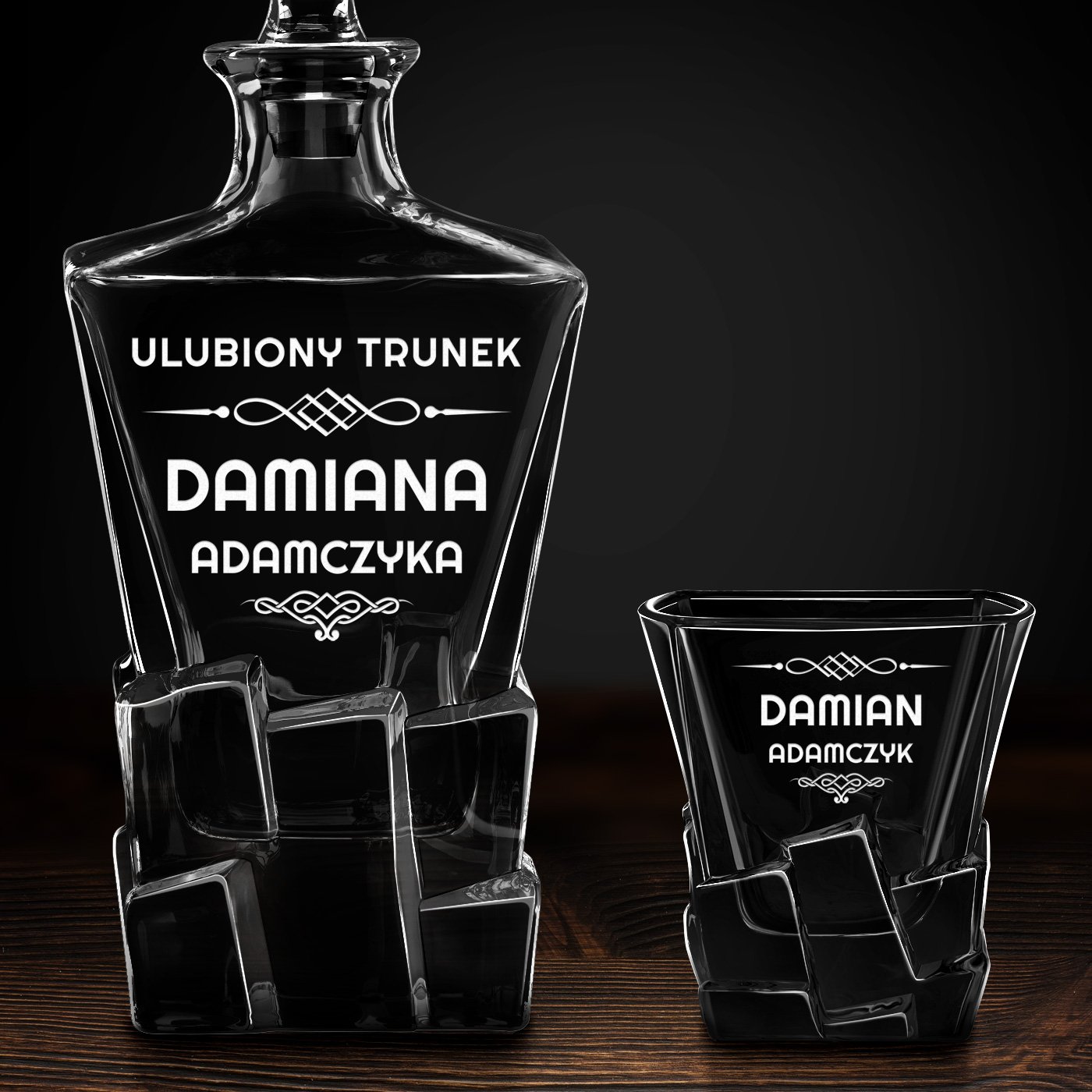 Karafka Ice Blink i 4 szklanki z grawerem dla konesera whisky
