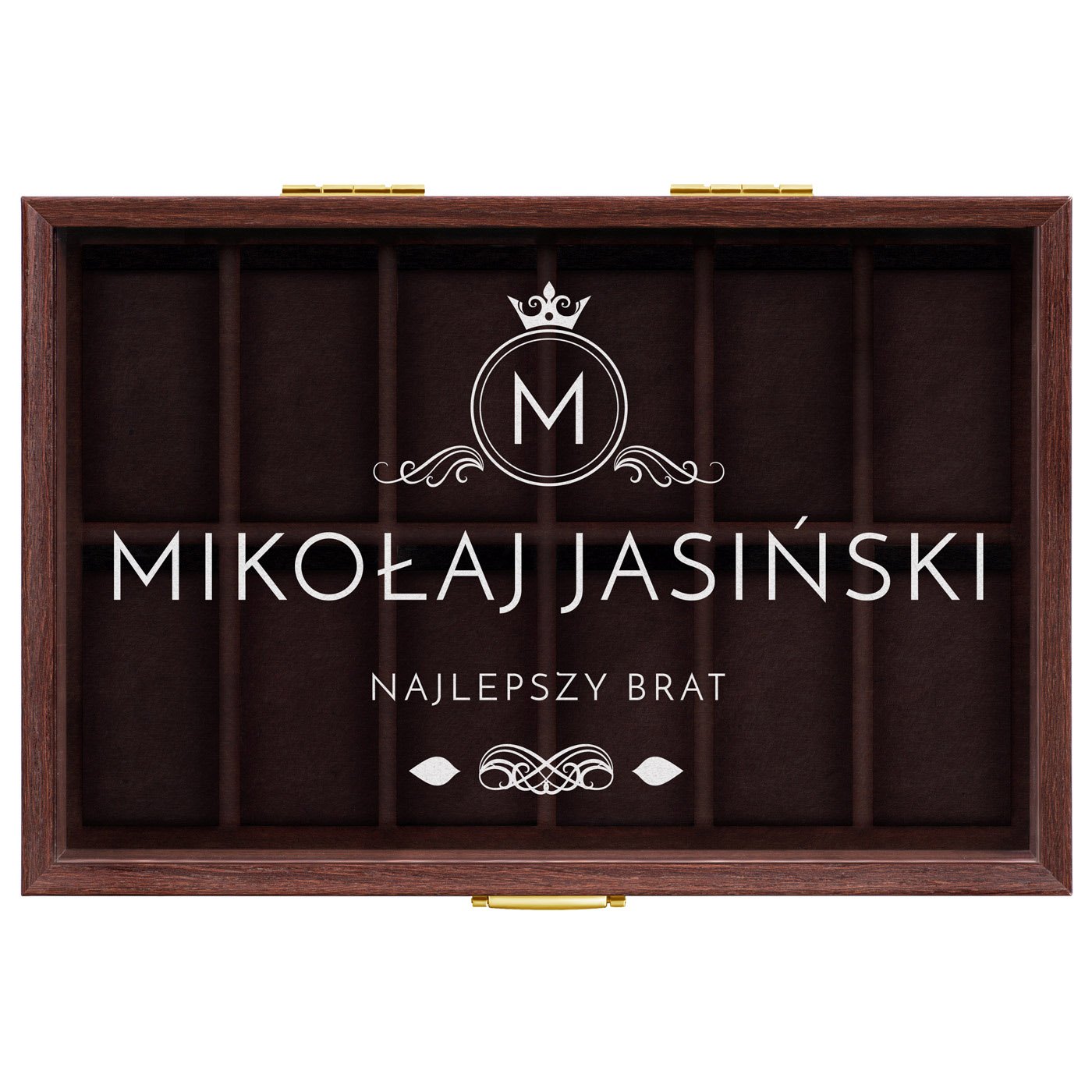 Szkatułka brązowa na zegarki z grawerem dla brata