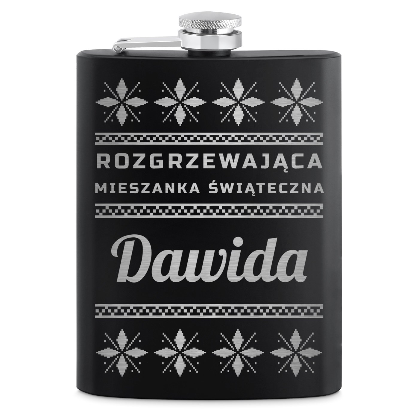 Piersiówka czarna z 4 kieliszkami i grawerem dla niego na święta