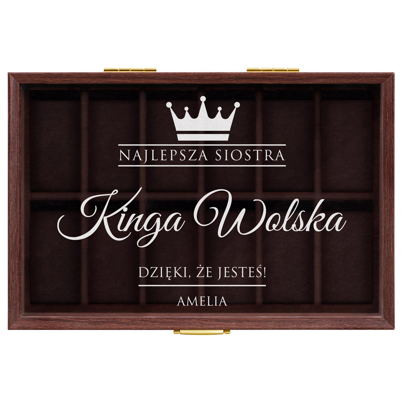 Szkatułka brązowa na zegarki z grawerem dla siostry