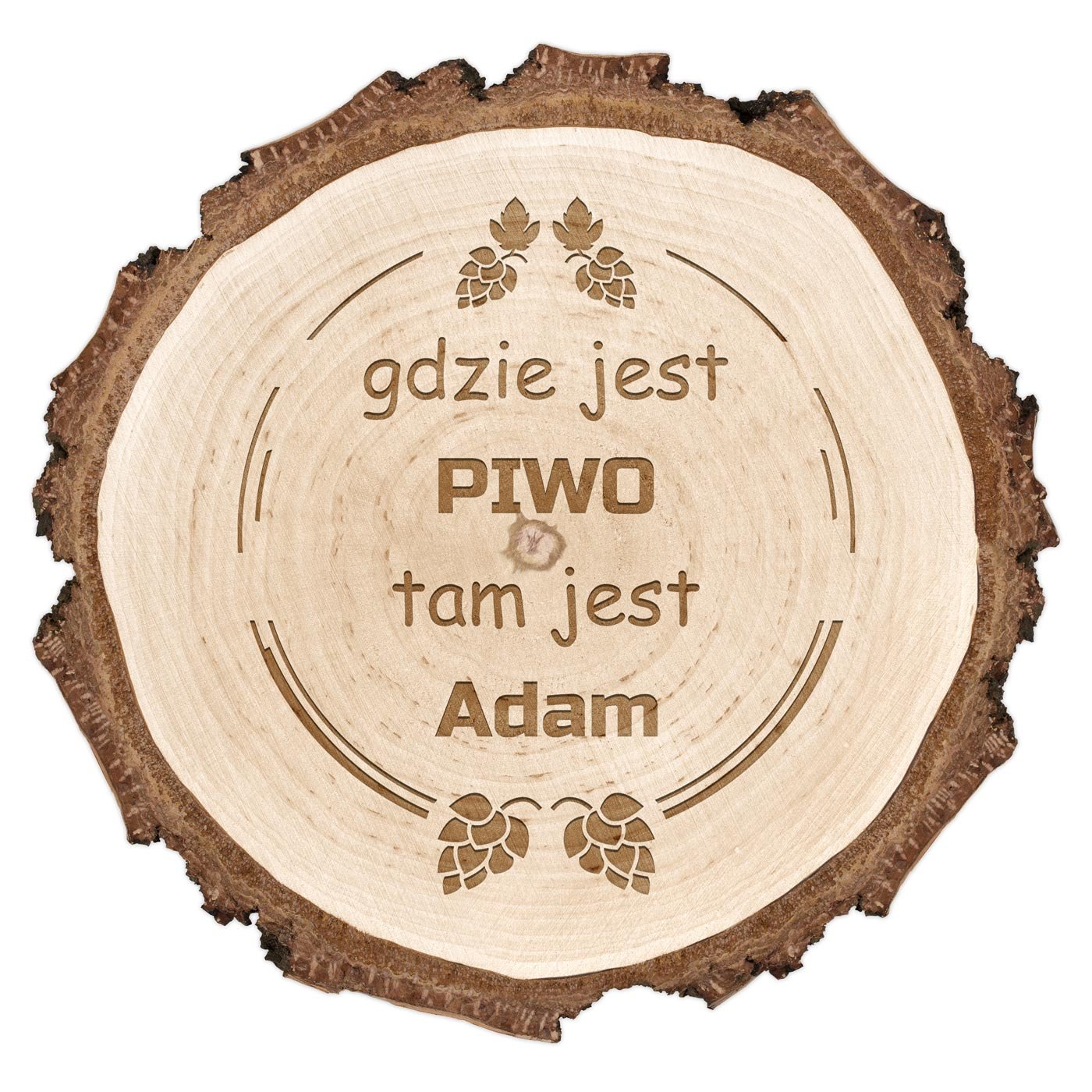 Plaster drewna z grawerem dla piwosza