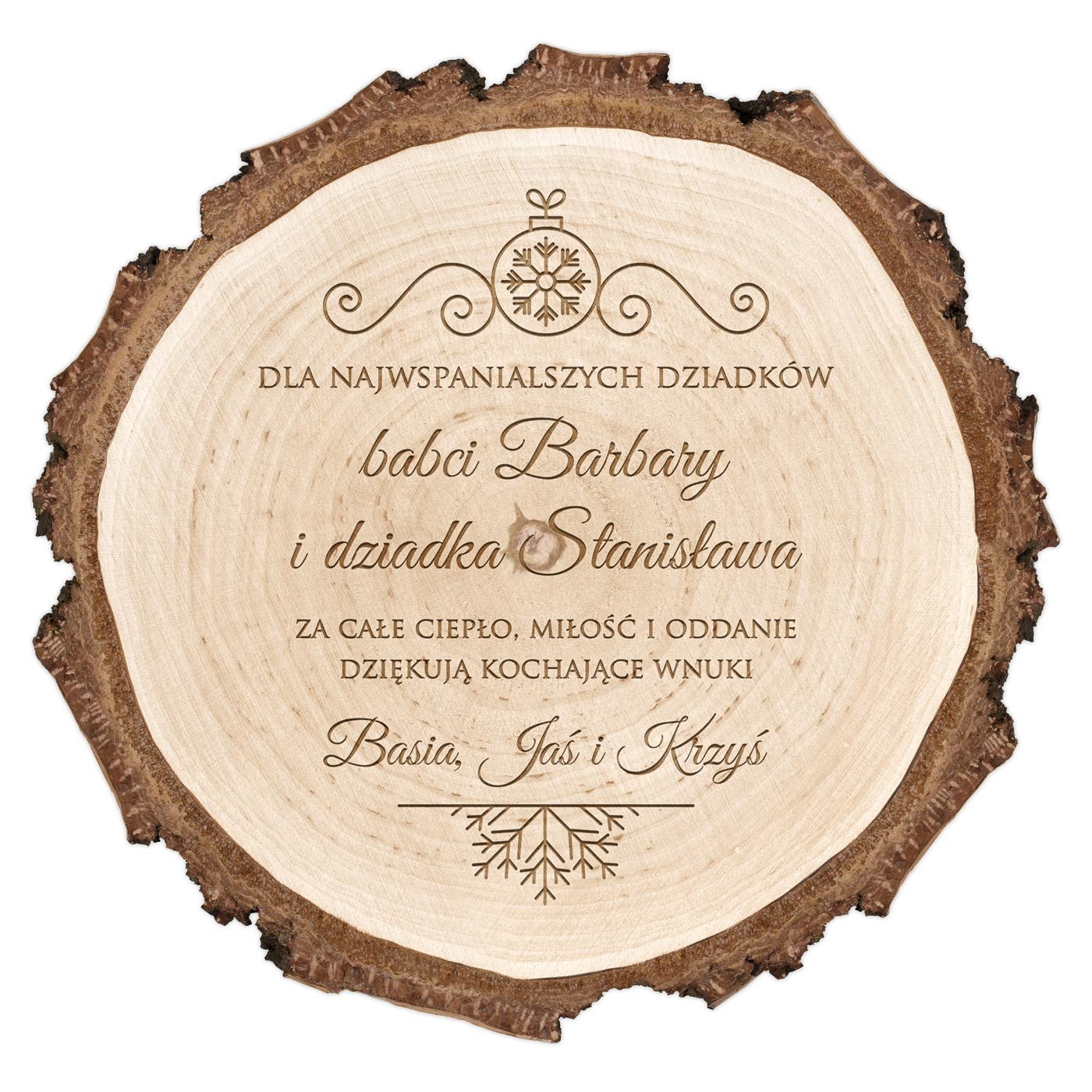 Plaster drewna z grawerem dla babci i dziadka na święta
