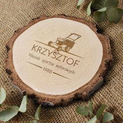 Plaster drewna z grawerem dla fana motoryzacji ogrodnika na urodziny