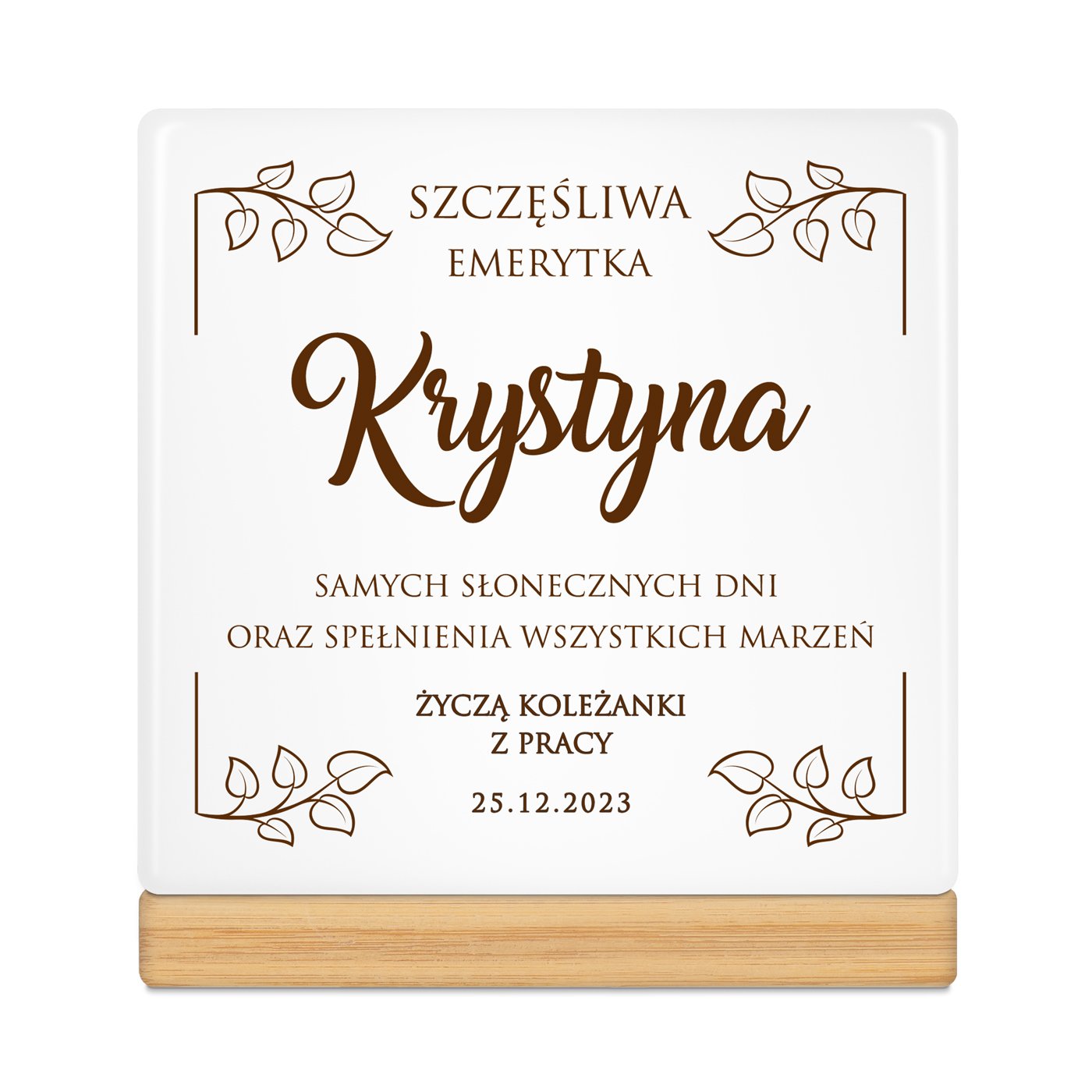 Personalizowana doniczka kwadratowa z napisem dla koleżanki z pracy emerytki