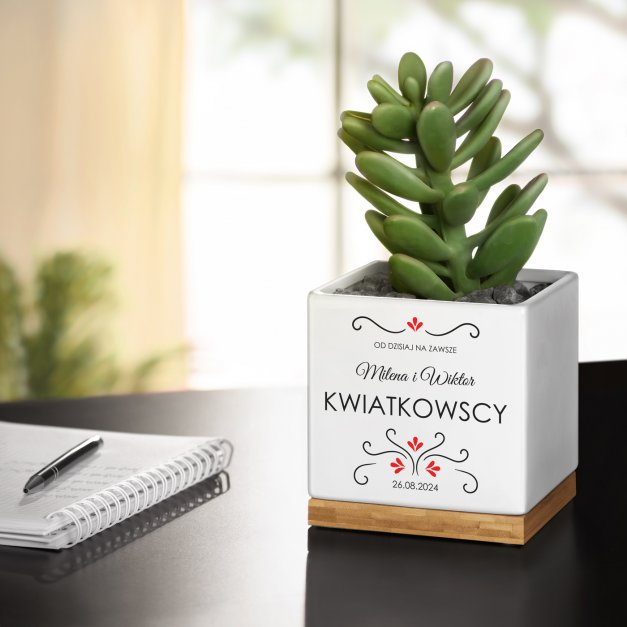 Personalizowana doniczka kwadratowa z napisem dla pary na ślub