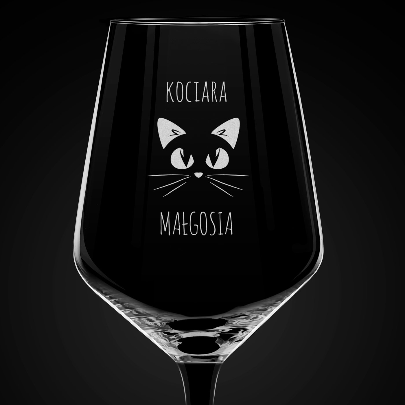 Kieliszki rubin z czarną nóżką x6 z grawerem dla kociary