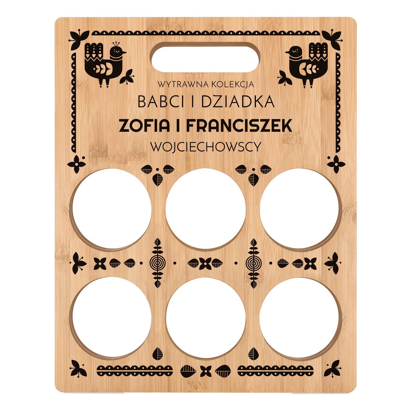 Drewniany stojak na wino z nadrukiem na prezent dla dziadków