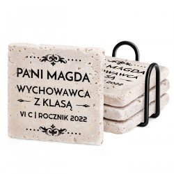Kamienne podkładki pod kubek z nadrukiem – zestaw x4 dla wychowawcy nauczyciela