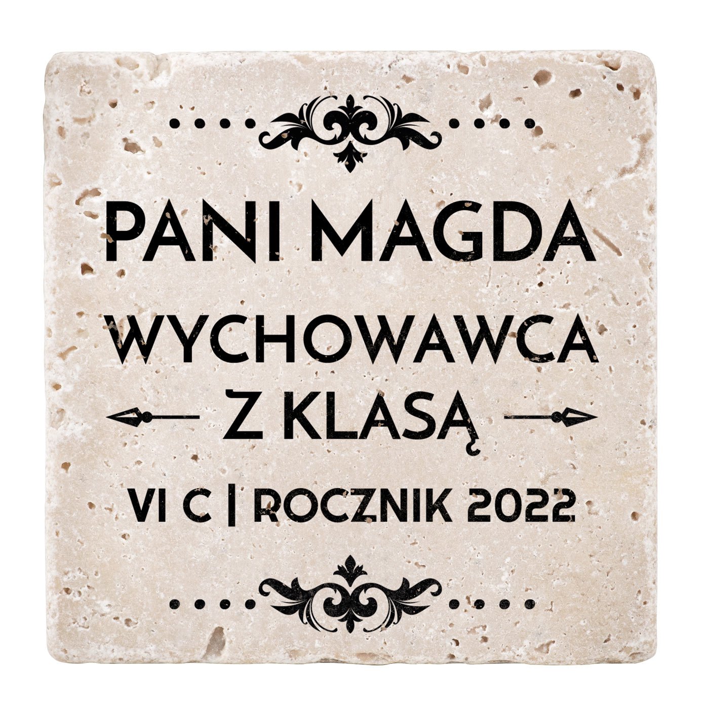Kamienne podkładki pod kubek z nadrukiem – zestaw x4 dla wychowawcy nauczyciela