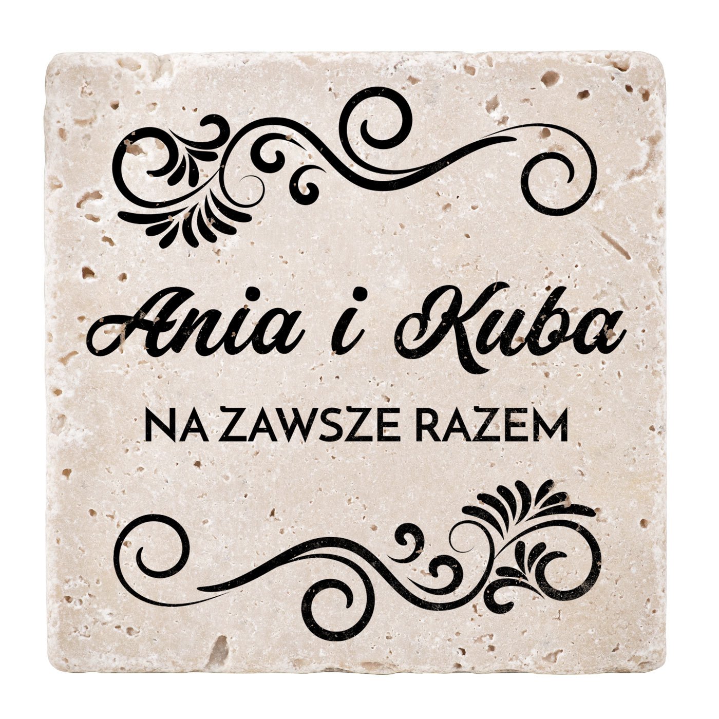 Kamienne podkładki pod kubek z nadrukiem – zestaw x4 dla pary na ślub rocznicę