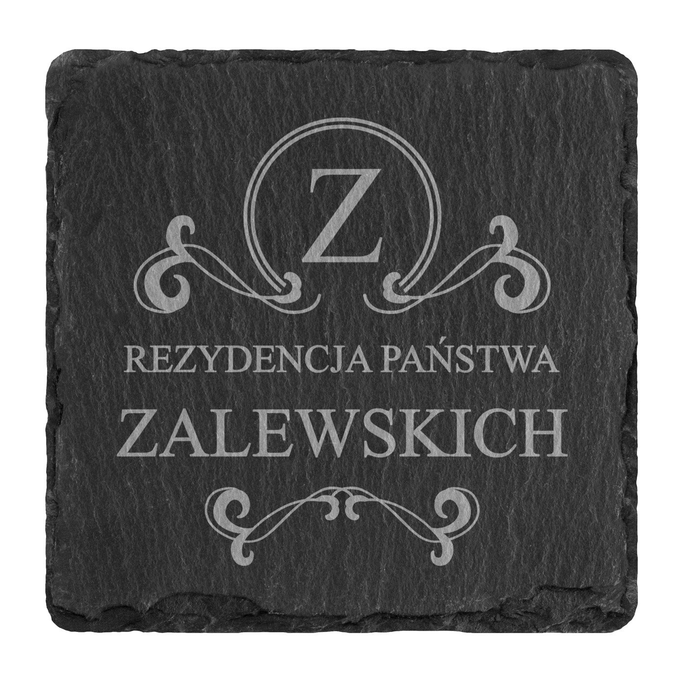 Kamienne podstawki pod kubek grafitowe z grawerem - zestaw x4 dla pary na ślub rocznicę parapetówkę