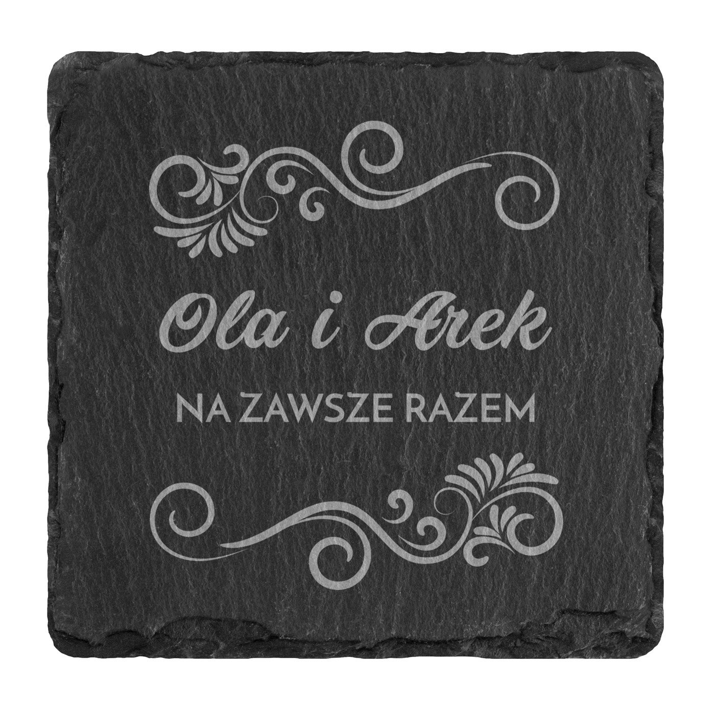 Kamienne podstawki pod kubek grafitowe z grawerem - zestaw x4 dla pary na ślub rocznicę parapetówkę