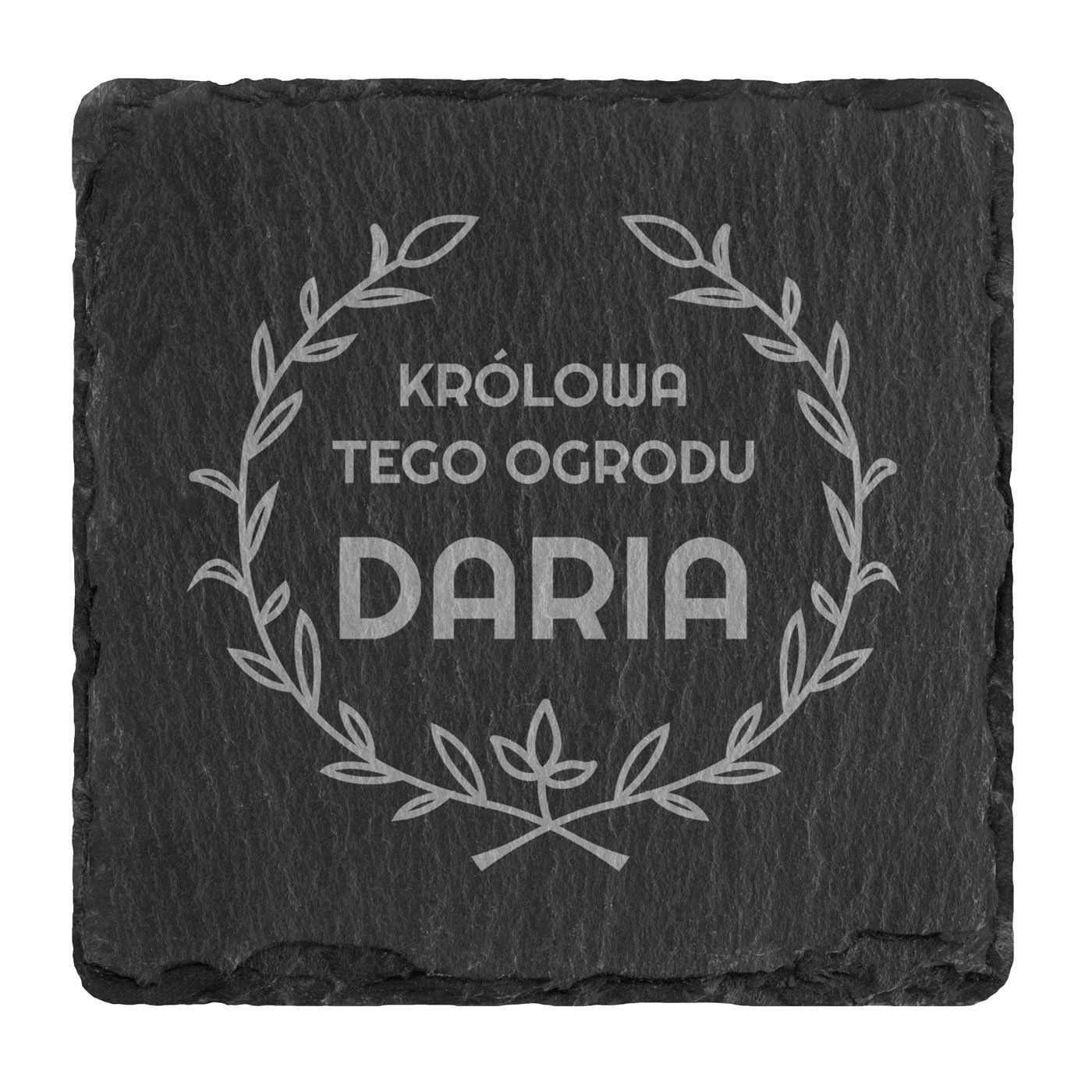 Kamienne podstawki pod kubek grafitowe z grawerem - zestaw x4 dla niej ogrodnika na imieniny