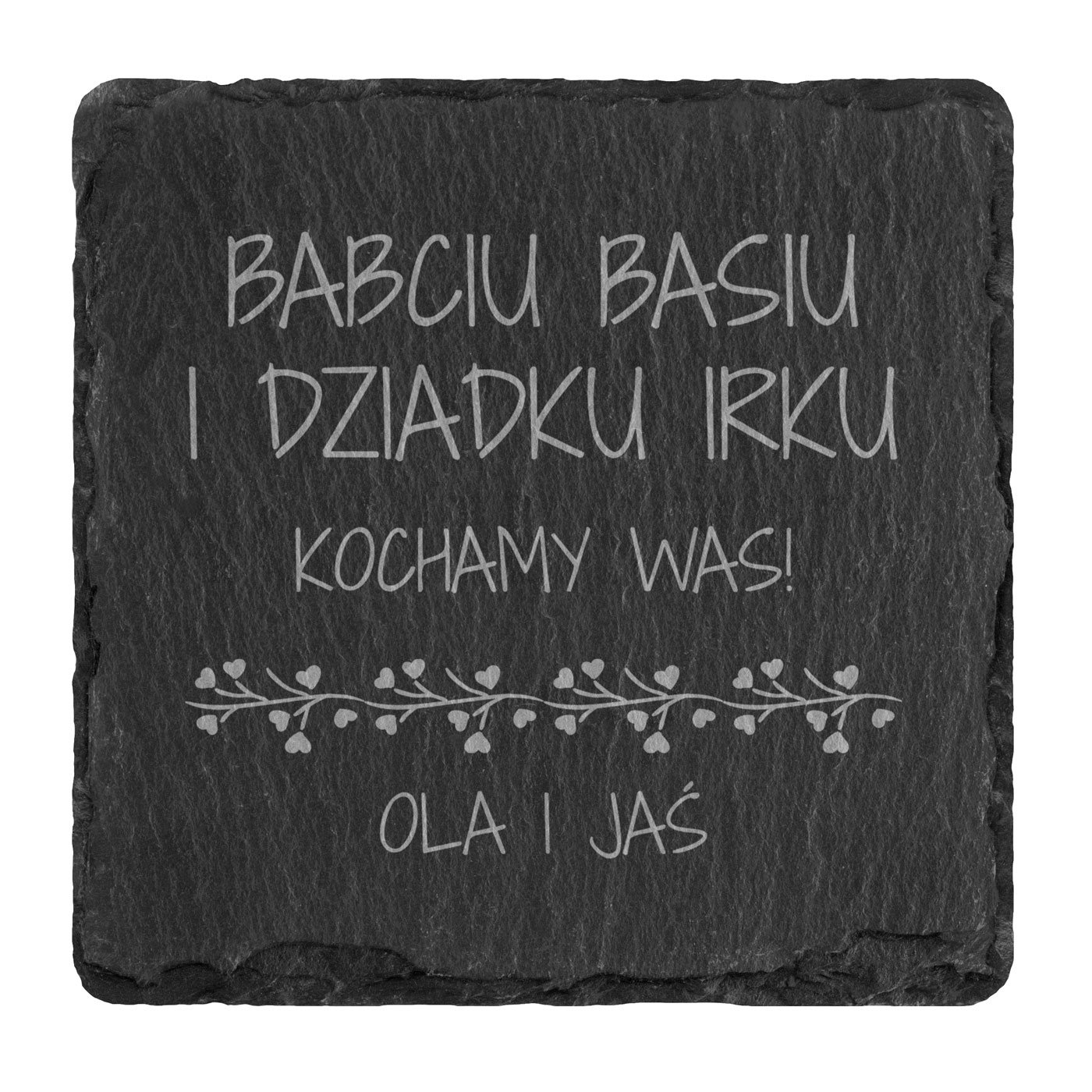 Kamienne podstawki pod kubek grafitowe z grawerem - zestaw x4 dla babci i dziadka
