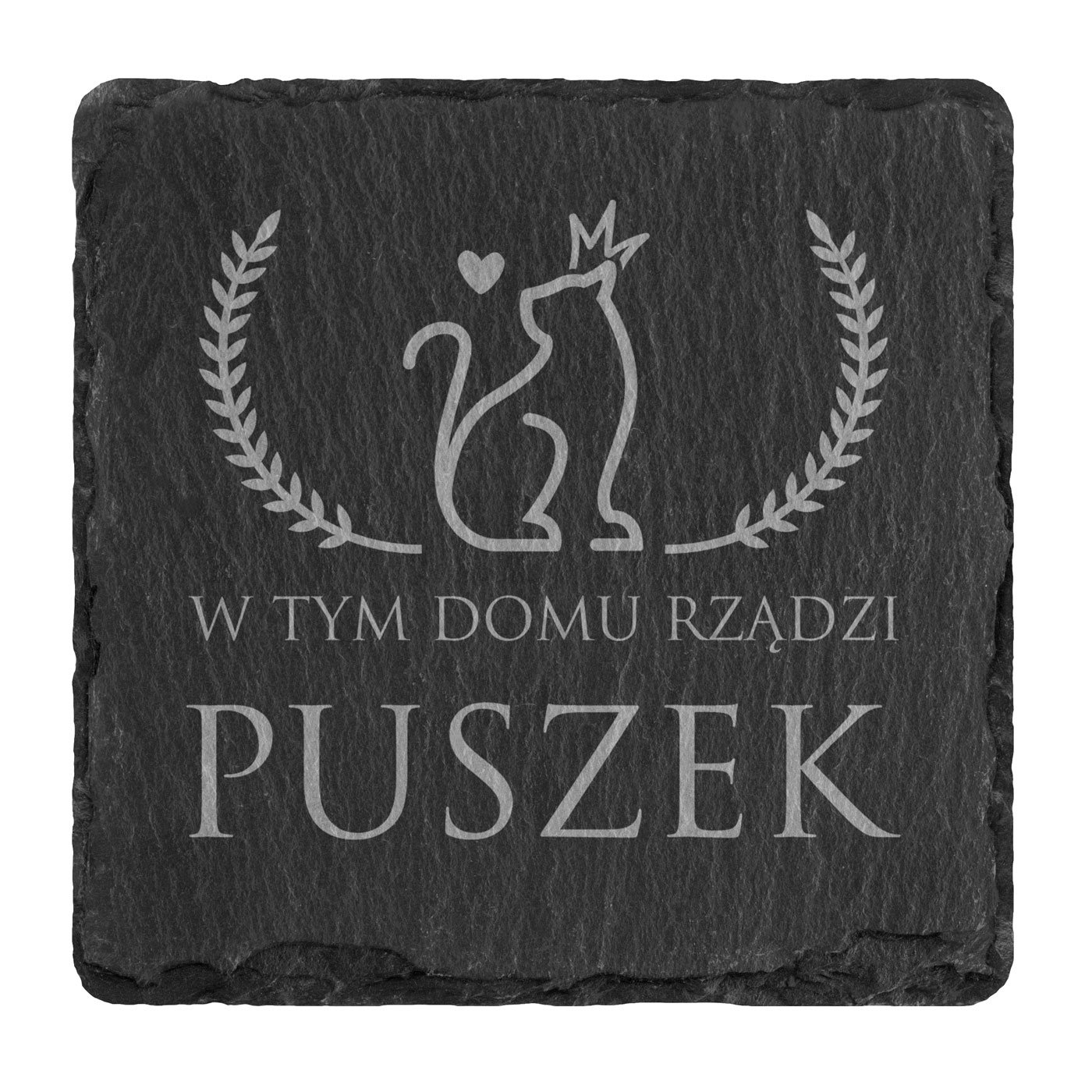 Kamienne podstawki pod kubek grafitowe z grawerem - zestaw x4 dla kociary na parapetówkę