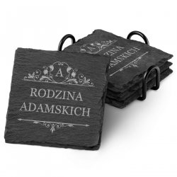 Kamienne podstawki pod kubek grafitowe z grawerem - zestaw x4 dla pary na ślub rocznicę parapetówkę