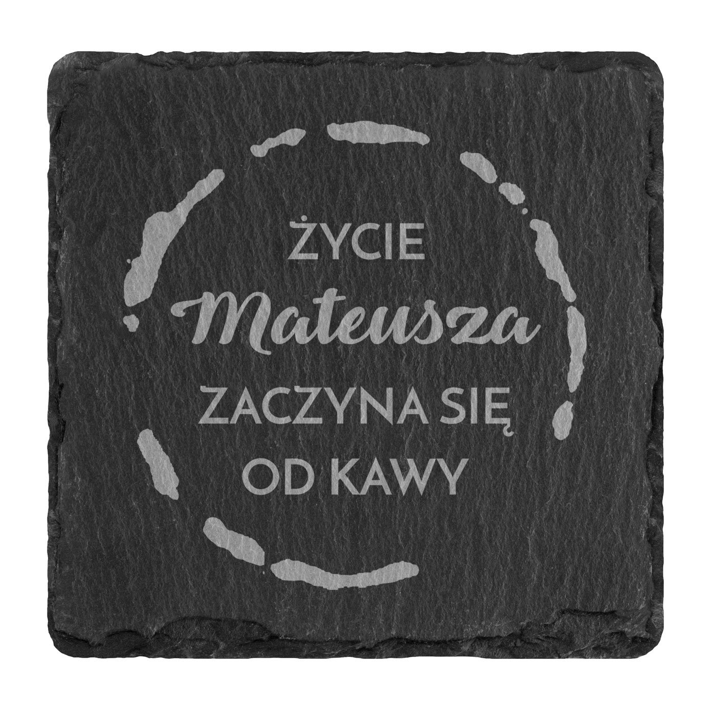 Kamienne podstawki pod kubek grafitowe z grawerem - zestaw x4 dla kawosza