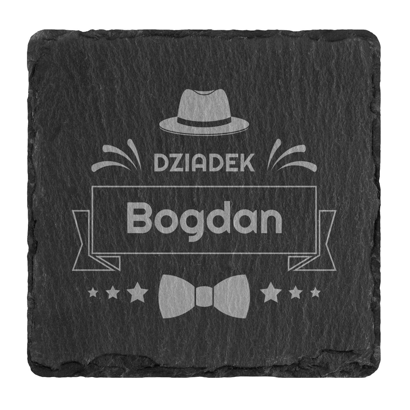 Kamienne podstawki pod kubek grafitowe z grawerem - zestaw x4 dla dziadka