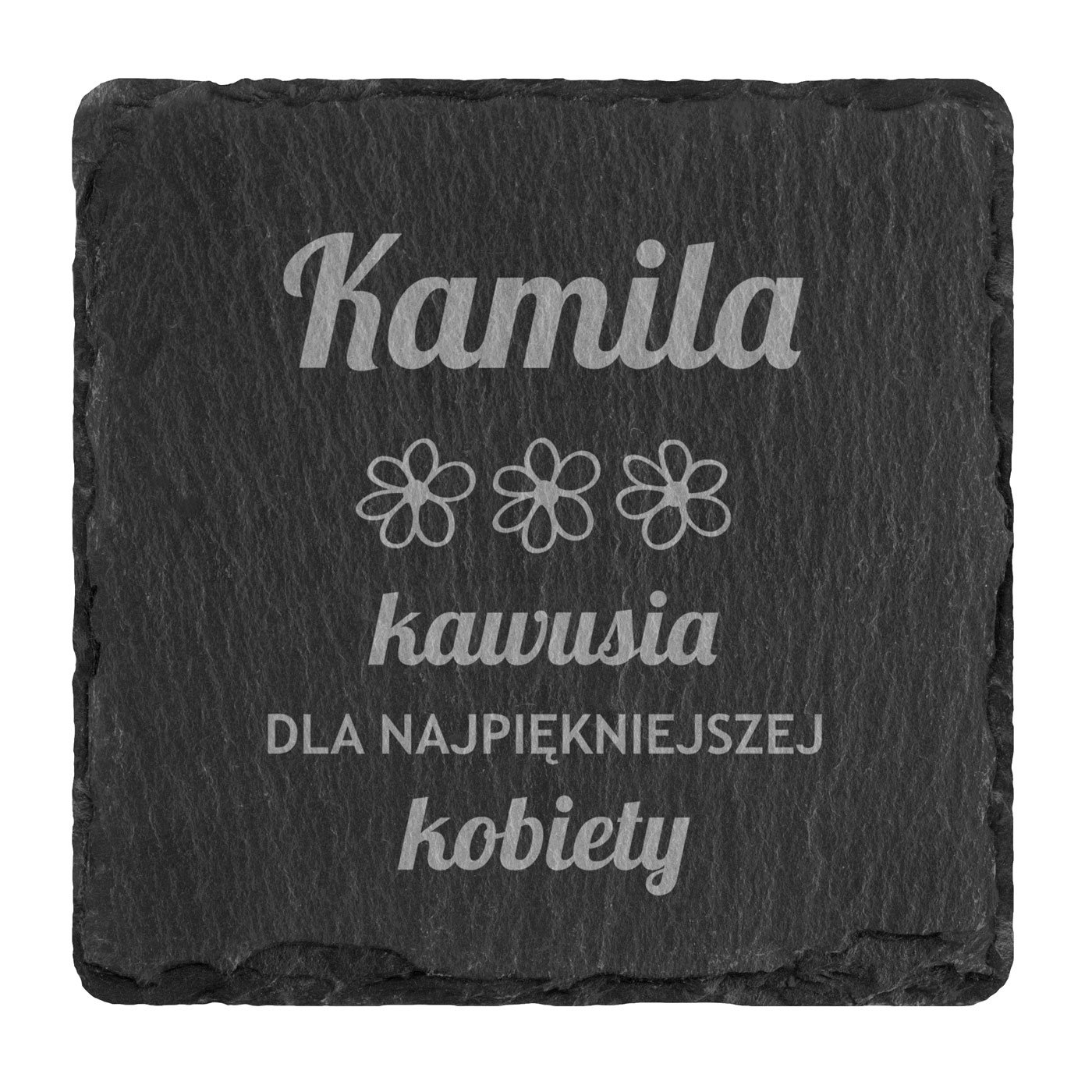 Kamienne podstawki pod kubek grafitowe z grawerem - zestaw x4 dla niej kawosza na imieniny