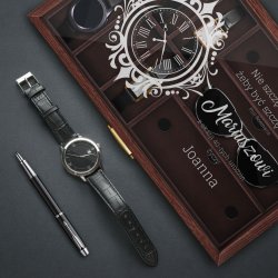 Szkatułka brązowa na zegarki i okulary z grawerem dla niego na 40 urodziny