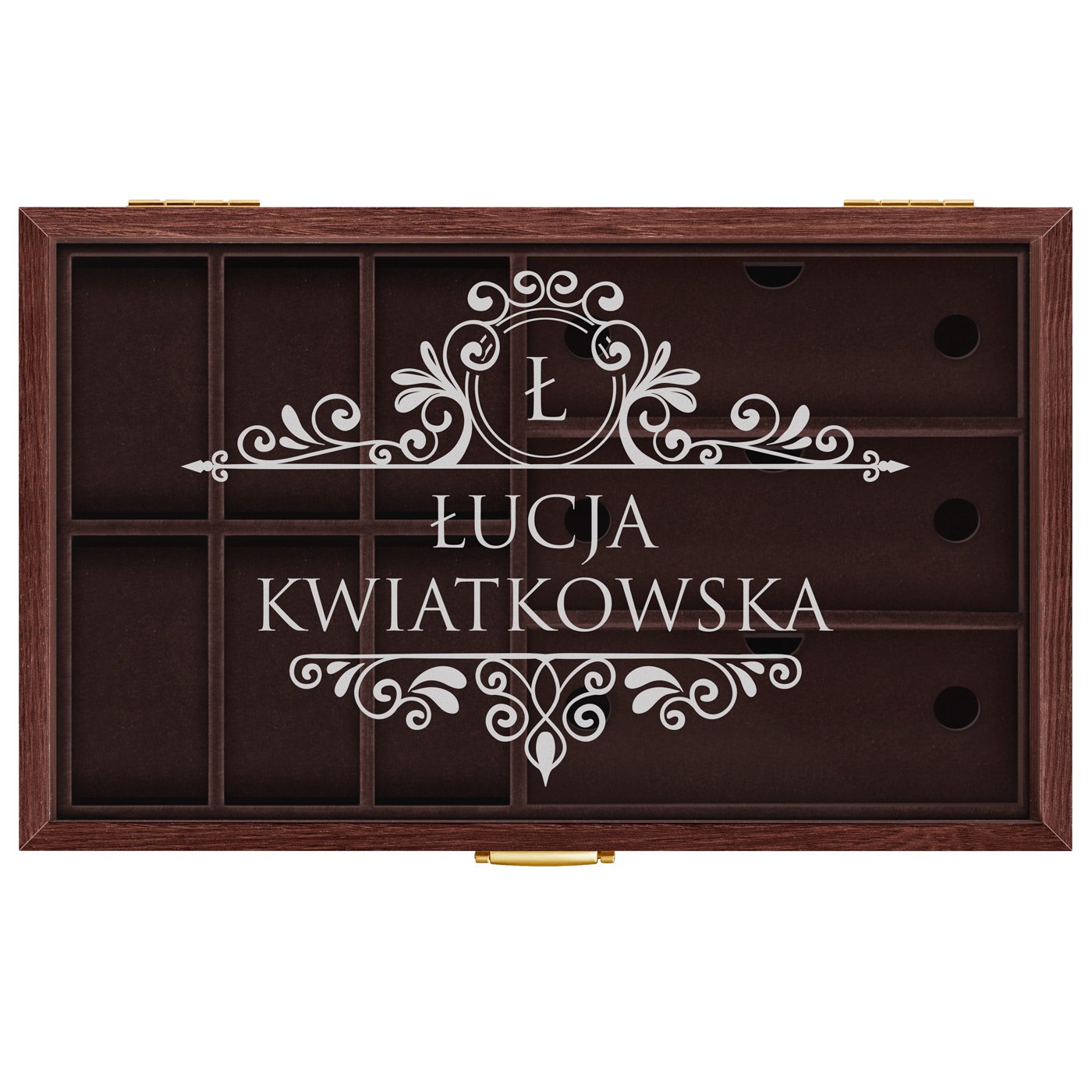 Szkatułka brązowa na zegarki i okulary z grawerem dla niej