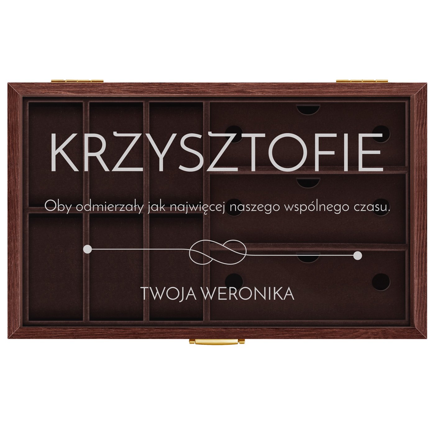 Szkatułka brązowa na zegarki i okulary z grawerem dla chłopaka narzeczonego męża