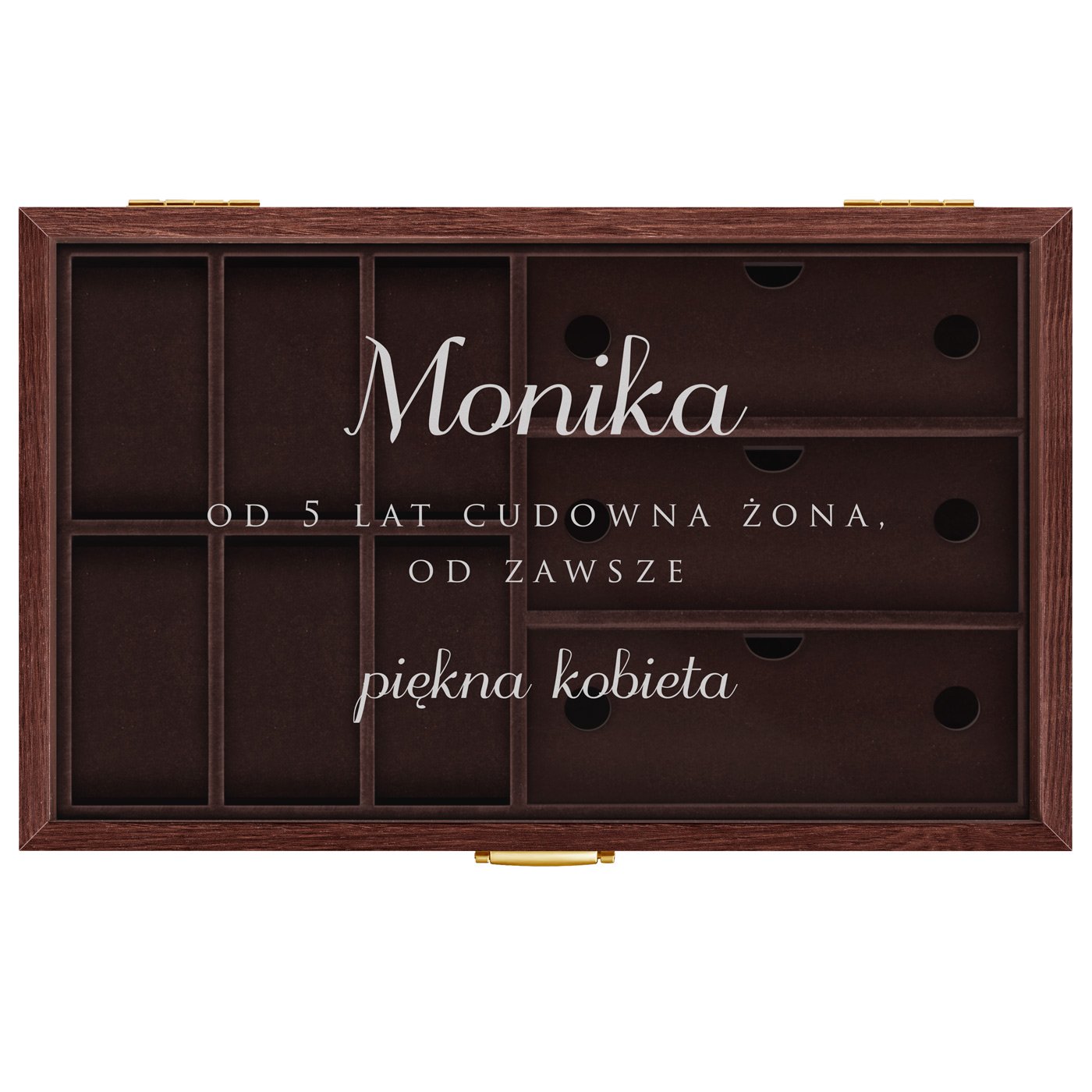 Szkatułka brązowa na zegarki i okulary z grawerem dla żony na 5 rocznicę