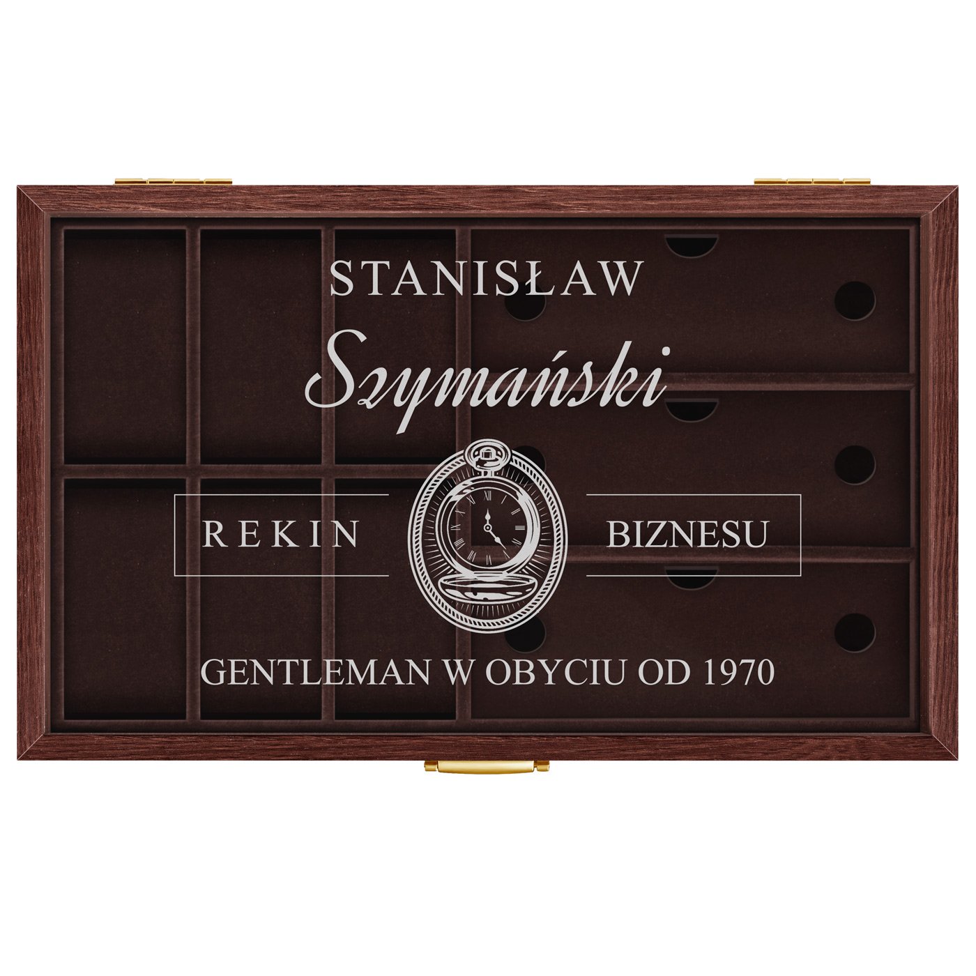 Szkatułka brązowa na zegarki i okulary z grawerem dla gentlemana na urodziny