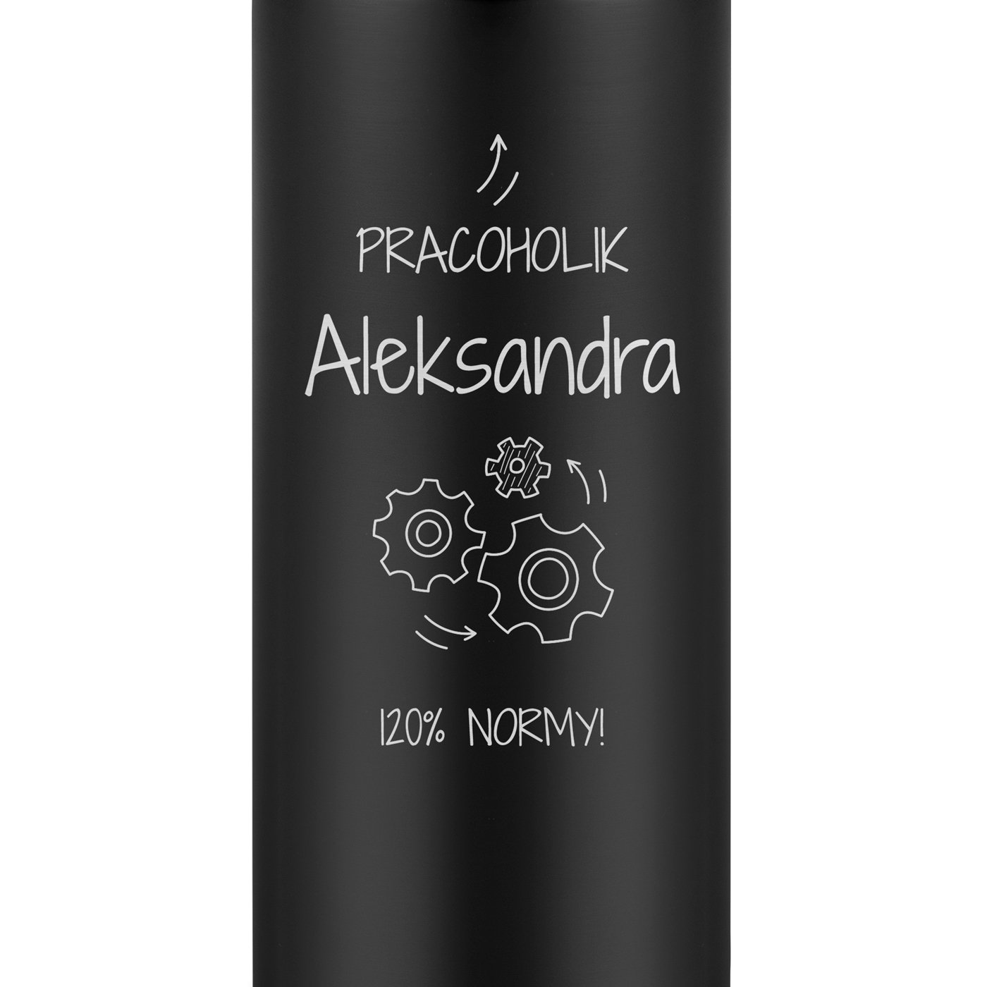 Kubek termiczny termos czarny z wyświetlaczem LED i grawerem dla pracoholika z okazji awansu w pracy