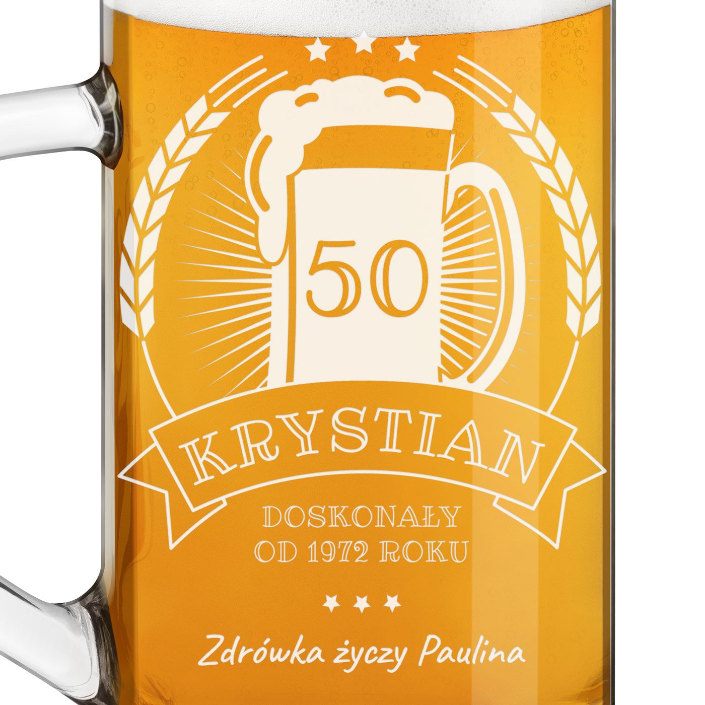 Kufel na piwo prosty z grawerem dla piwosza na 50 urodziny