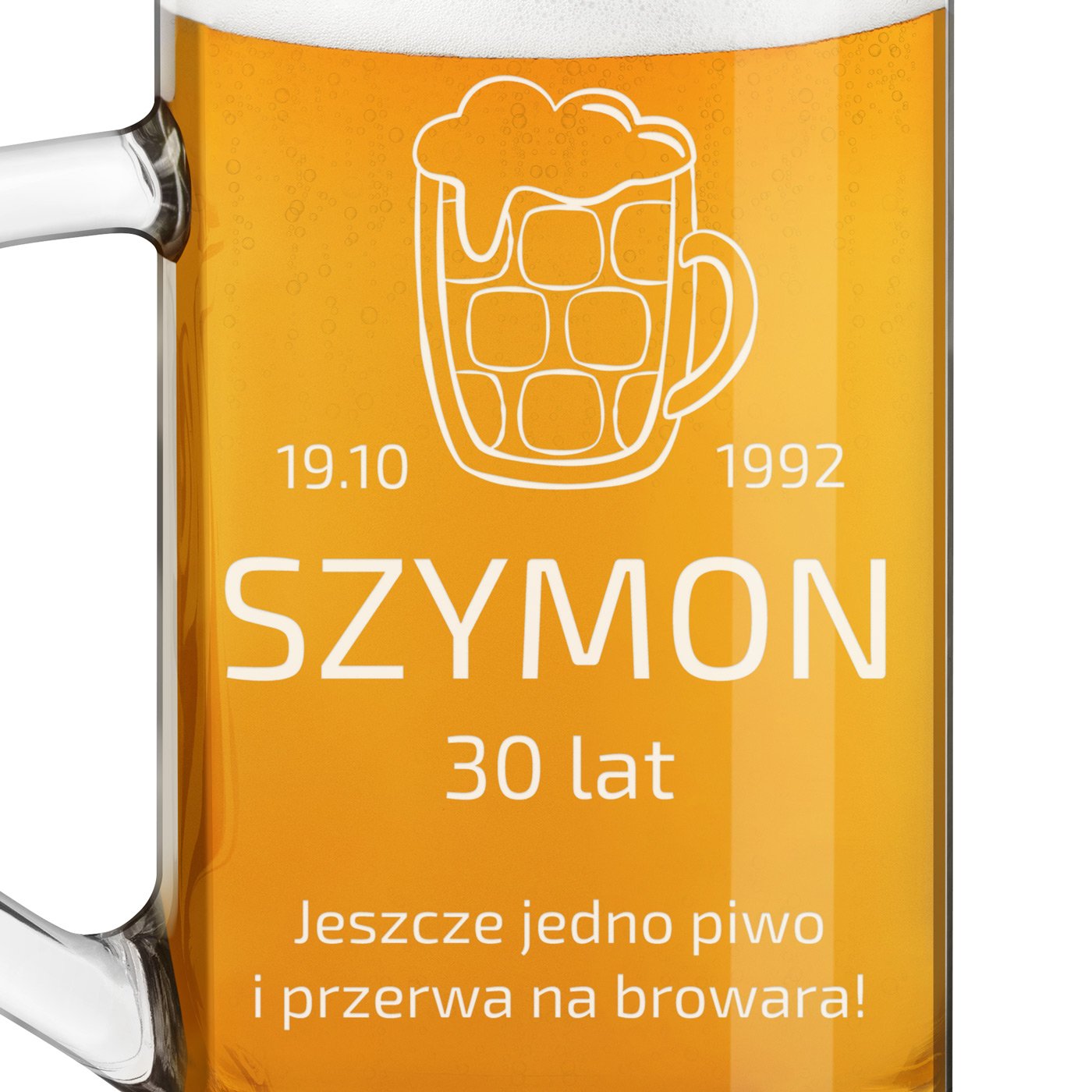 Kufel na piwo prosty z grawerem dla piwosza na 30 urodziny