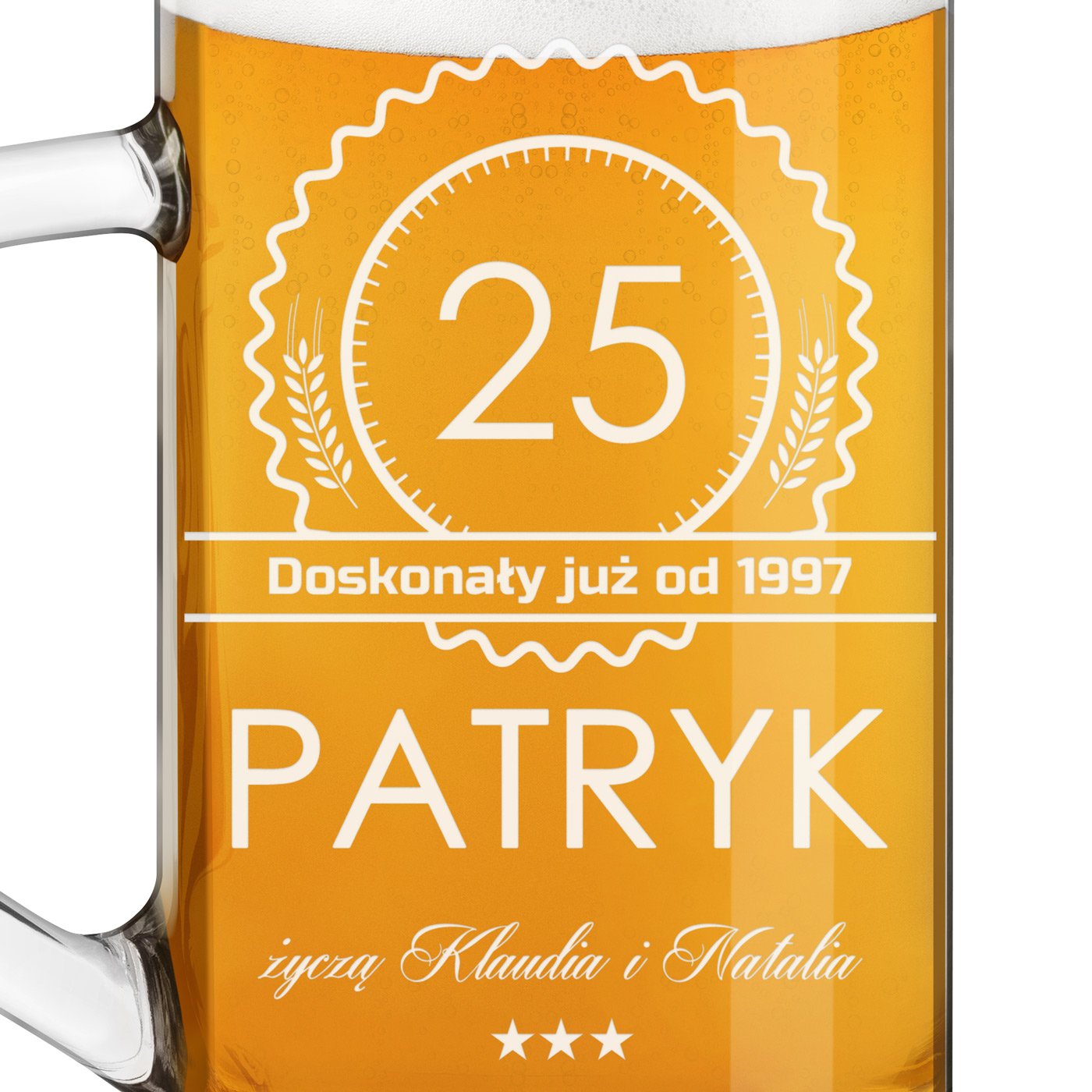 Kufel na piwo prosty z grawerem dla piwosza na 25 urodziny