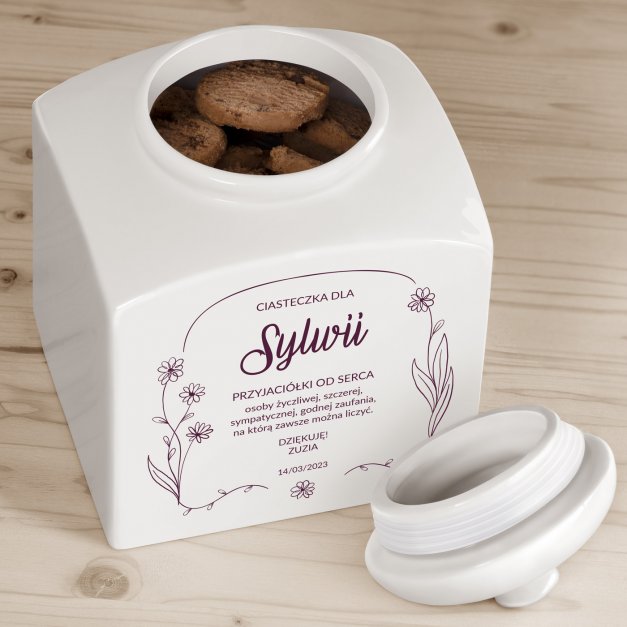 Słoik ceramiczny na ciastka z nadrukiem dla przyjaciółki