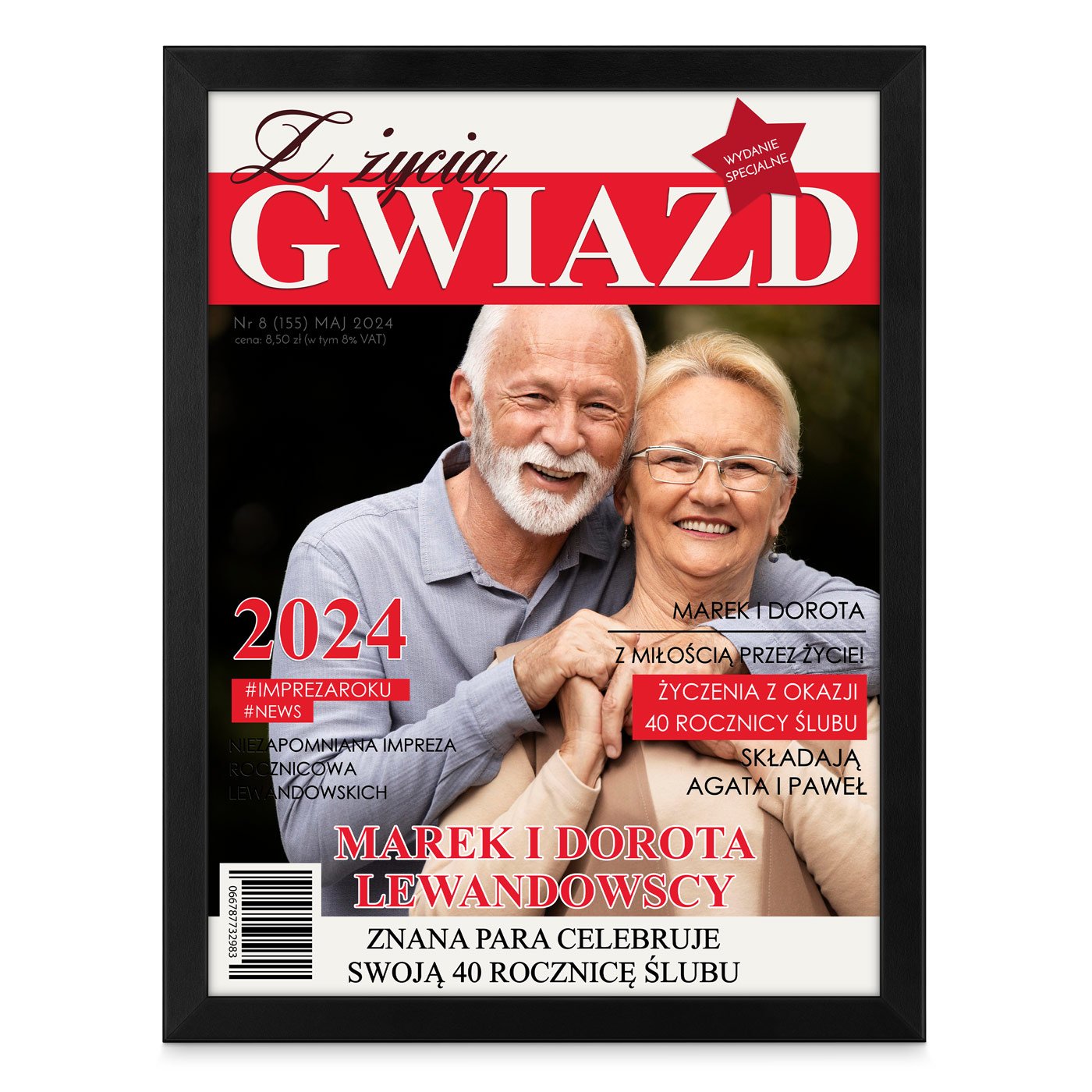 Plakat personalizowany ze zdjęciem Z życia gwiazd z nadrukiem dla pary na 40 rocznicę ślubu