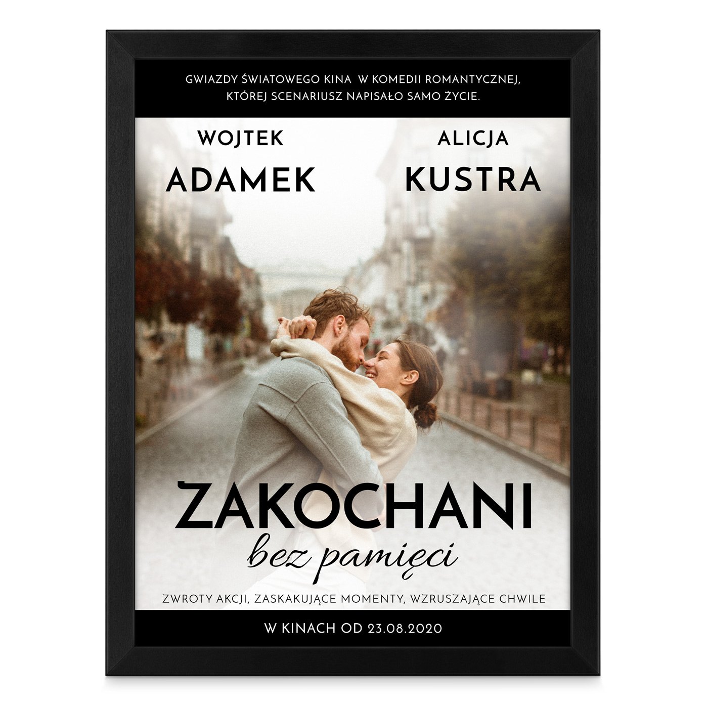 Plakat personalizowany ze zdjęciem i nadrukiem w ramce dla pary na ślub