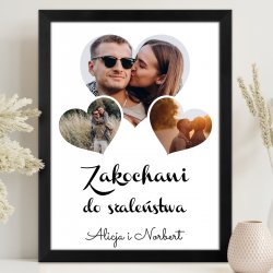 Plakat personalizowany kolaż zdjęć w ramce z nadrukiem dla pary na ślub rocznicę parapetówkę