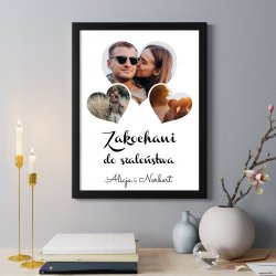 Plakat personalizowany kolaż zdjęć w ramce z nadrukiem dla pary na ślub rocznicę parapetówkę