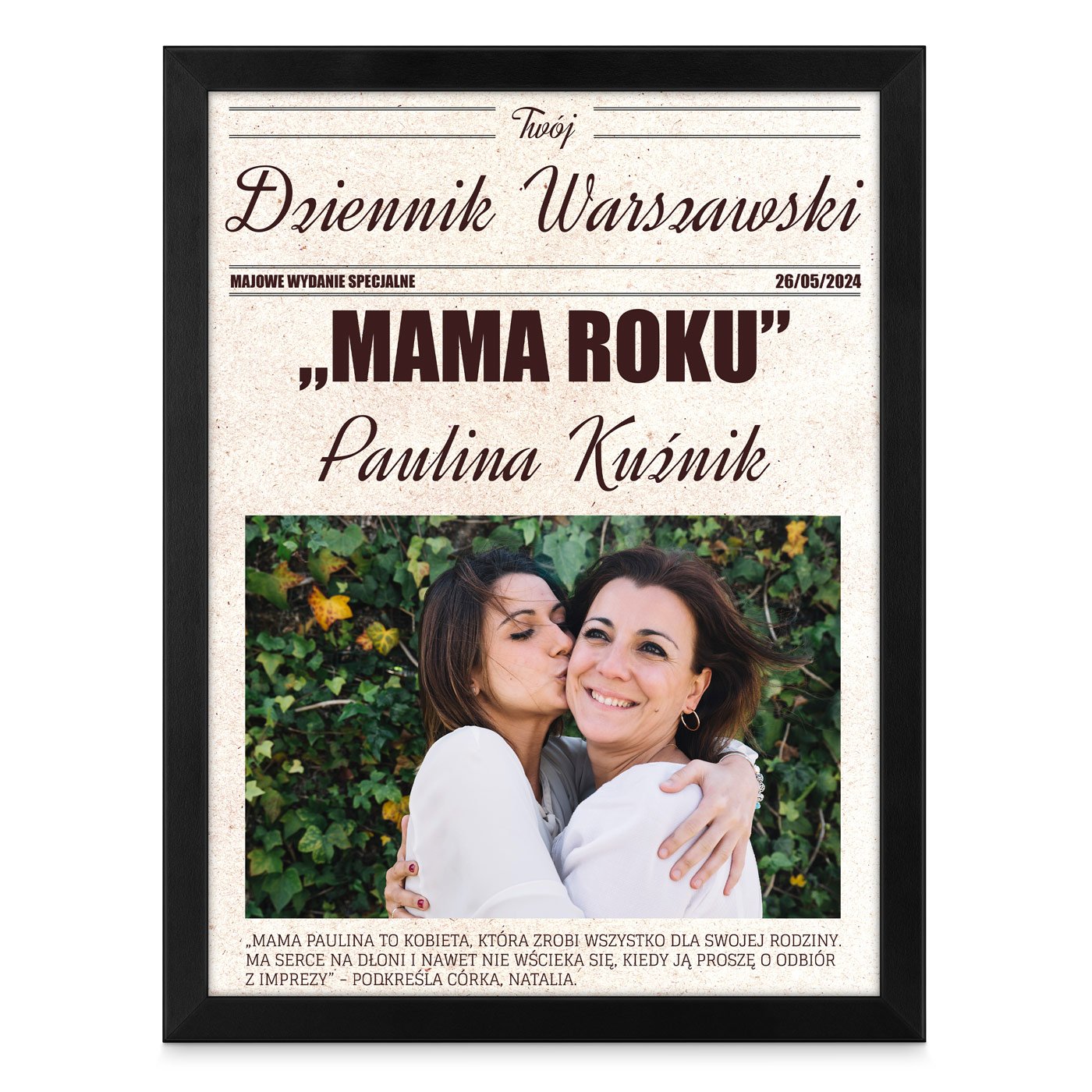 Plakat personalizowany ze zdjęciem Twój Dziennik w ramce z nadrukiem dla mamy na Dzień Matki