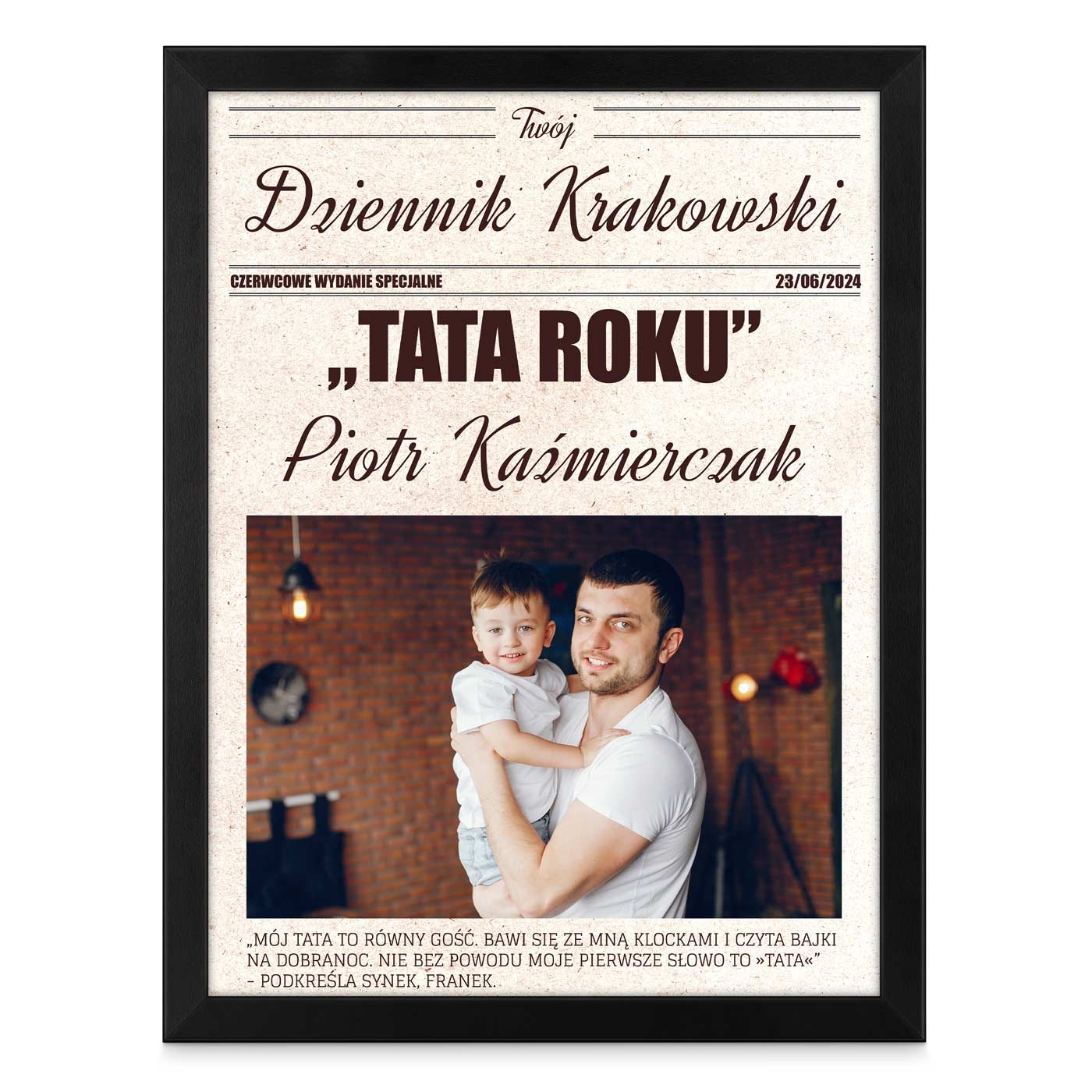Plakat personalizowany ze zdjęciem Twój Dziennik w ramce z nadrukiem dla taty na Dzień Ojca