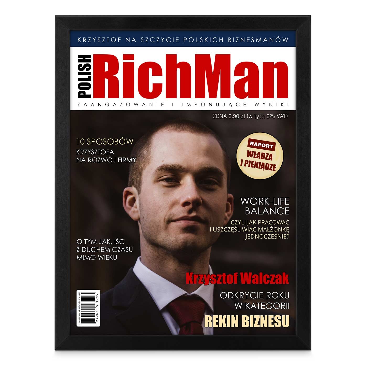 Plakat personalizowany ze zdjęciem Polish RichMan w ramce z nadrukiem dla gentlemana z okazji awansu w pracy
