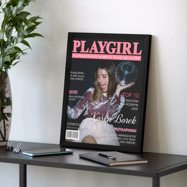 Plakat personalizowany ze zdjęciem Playgirl w ramce z nadrukiem dla imprezowiczki