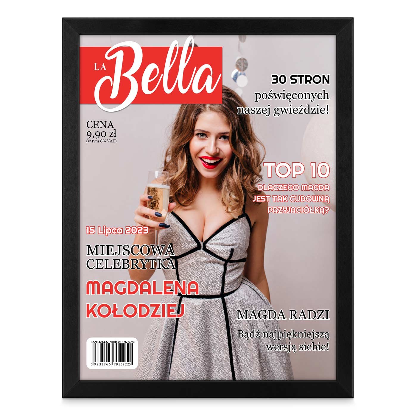 Plakat personalizowany ze zdjęciem La Bella w ramce z nadrukiem dla przyjaciółki na 30 urodziny