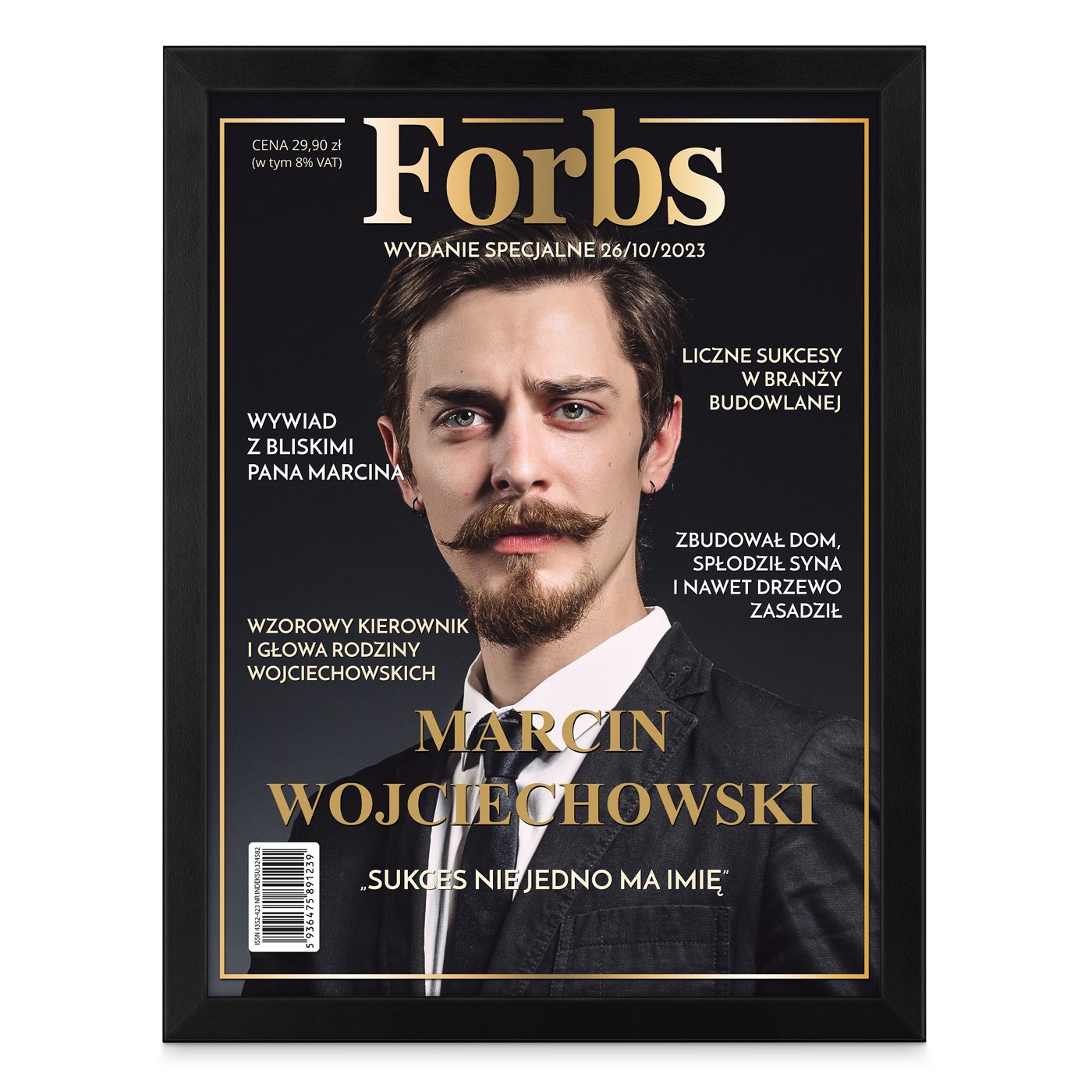 Plakat personalizowany ze zdjęciem Forbs w ramce z nadrukiem dla inżyniera kierownika męża z okazji awansu w pracy