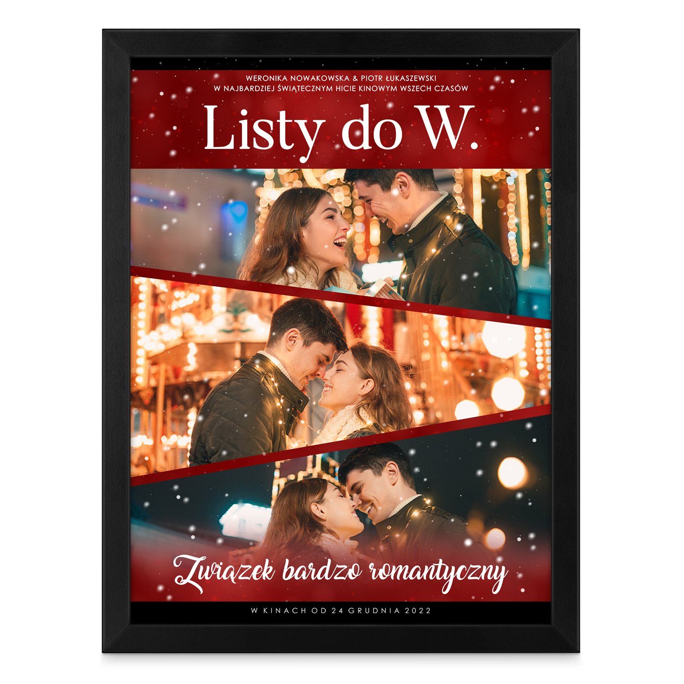 Plakat personalizowany kolaż zdjęć w ramce z nadrukiem dla pary na święta