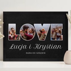 Plakat personalizowany kolaż zdjęć w ramce z nadrukiem dla pary na ślub rocznicę parapetówkę