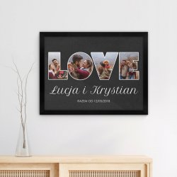 Plakat personalizowany kolaż zdjęć w ramce z nadrukiem dla pary na ślub rocznicę parapetówkę