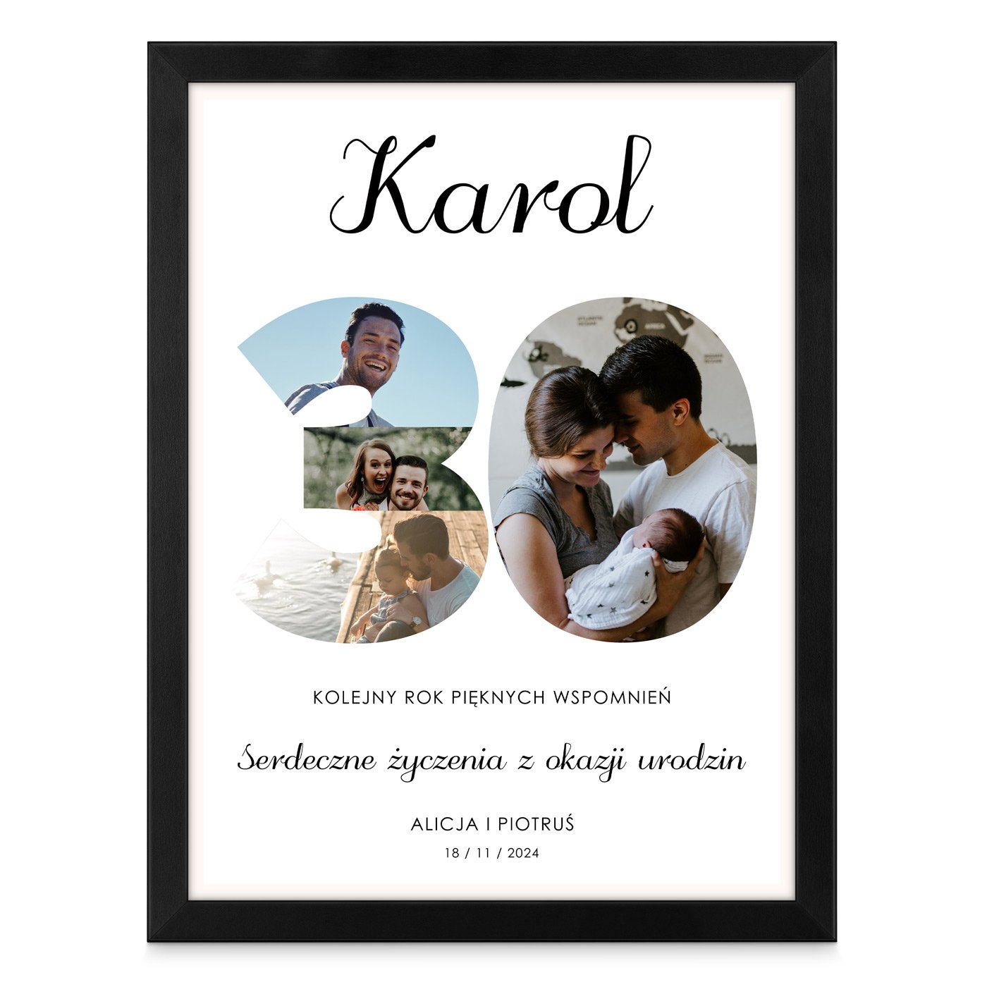 Plakat personalizowany kolaż zdjęć w ramce z nadrukiem dla niego na 30 urodziny