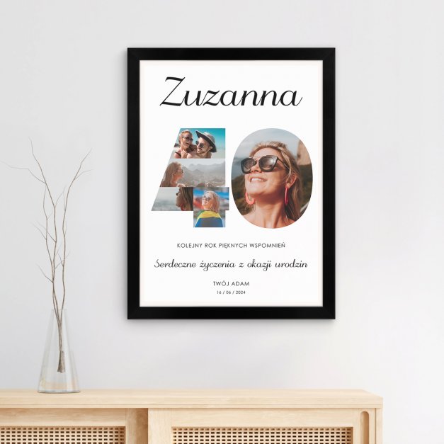 Plakat personalizowany kolaż zdjęć w ramce z nadrukiem dla żony na 40 urodziny