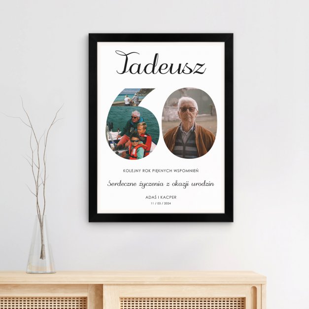 Plakat personalizowany kolaż zdjęć w ramce z nadrukiem dla niego na 60 urodziny