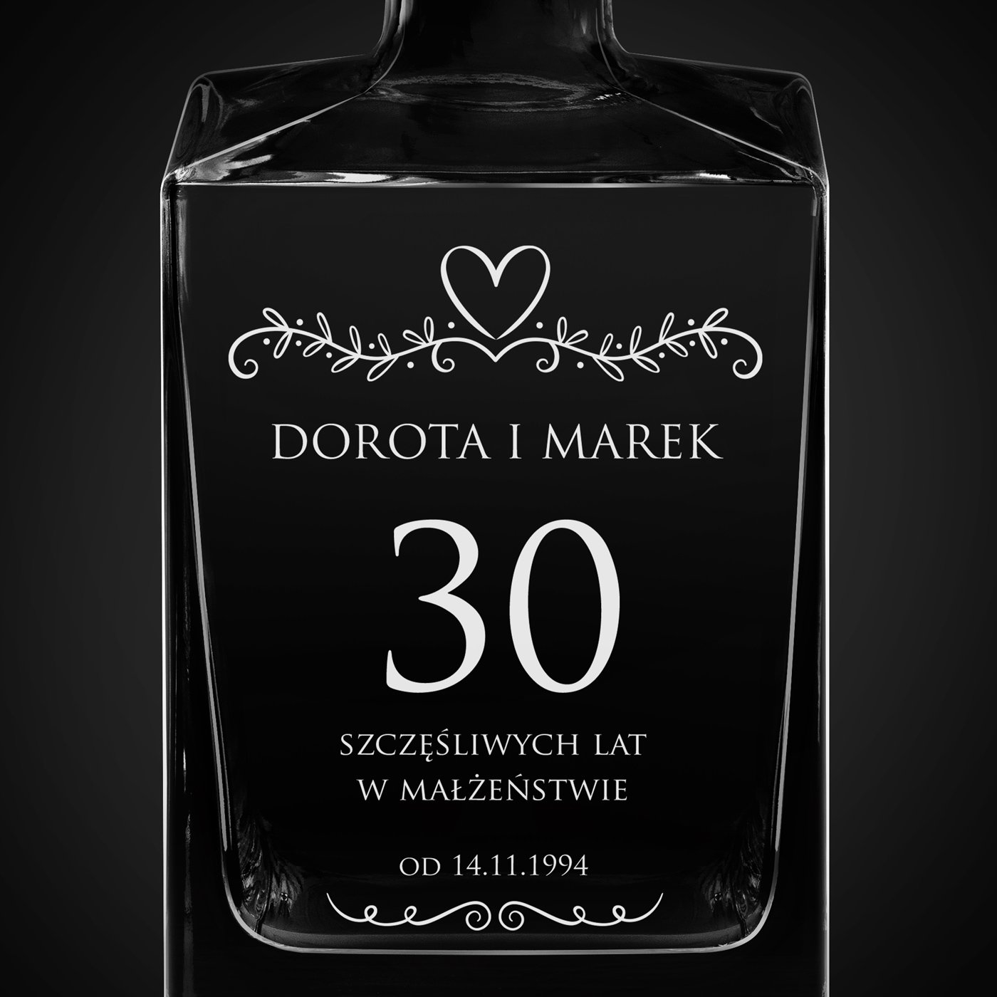 Karafka do whisky cube z grawerem dla pary na 30 rocznicę ślubu